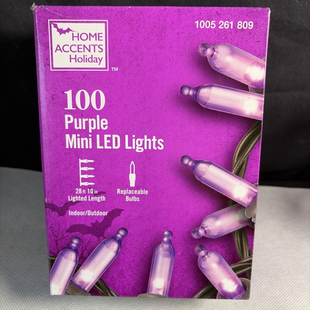HOME ACCENTS 100 Purple LED Mini Lights 28.8 ft Christmas Halloween - New